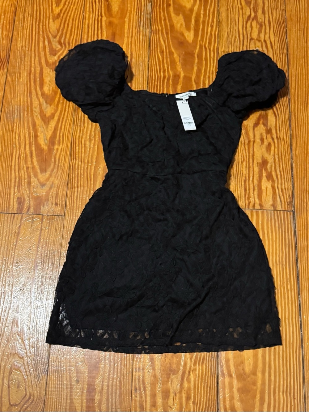 Francesca's Collections Black Lace Puff-Sleeve Mini Dress
